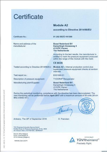 PED certificate 2014/68/EU CE0035